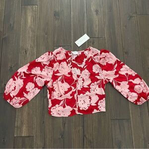 Sienna Sky Red & Pink Floral Blouse Jr. L NWT